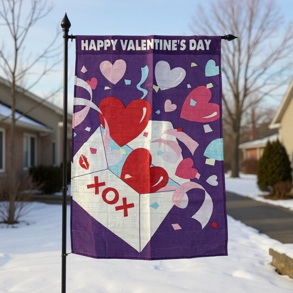 Briarwood Lane Valentine's Day Garden Flag‎ Purple Heart Design 28"x40"